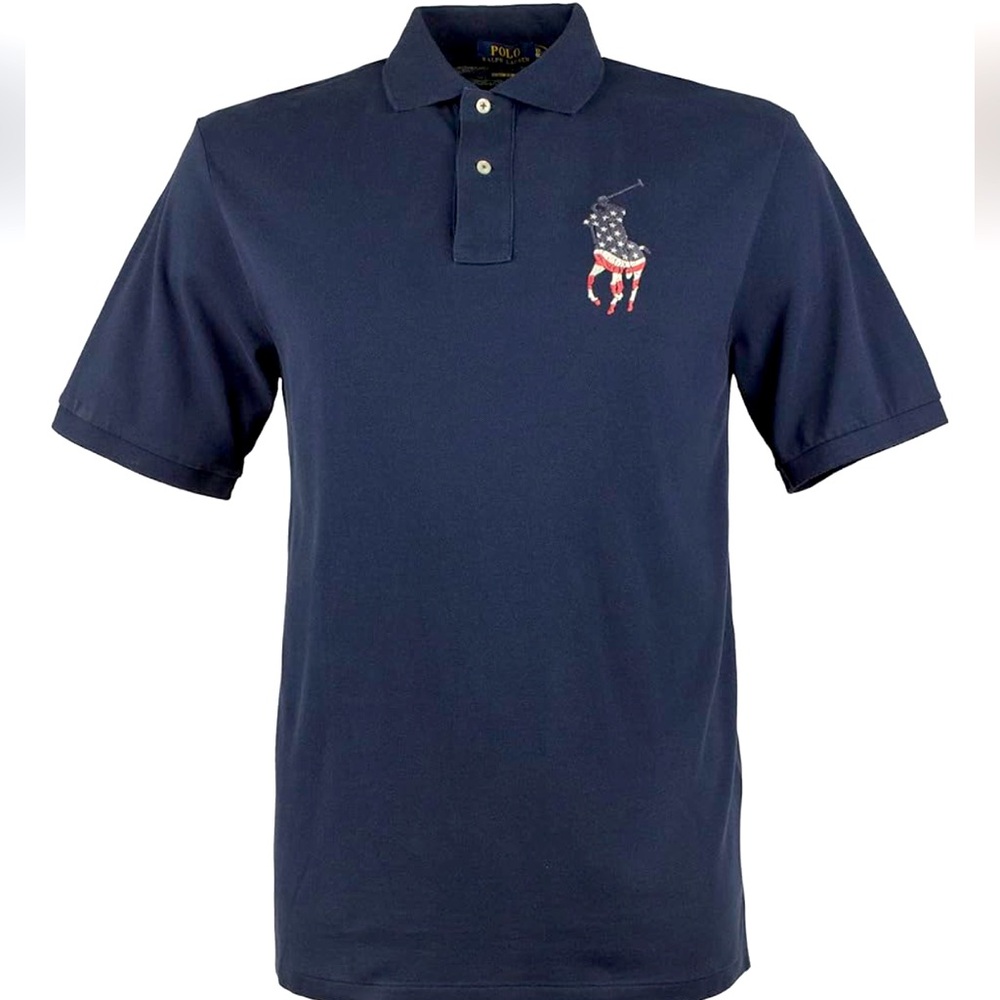 Polo Ralph Lauren navy blue custom slim fit patriotic pony half button shirt